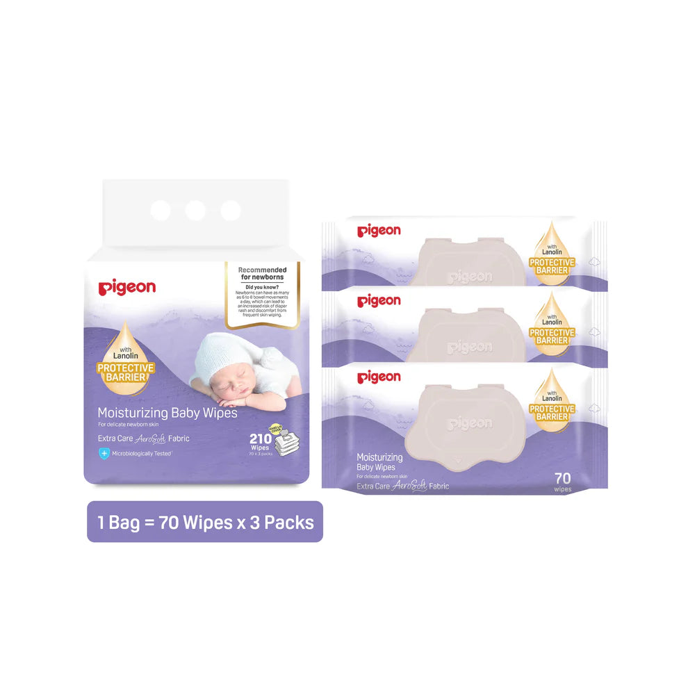Pigeon Moisturizing Baby Wipes Hard Lid Cover (70 Wipes x 3)