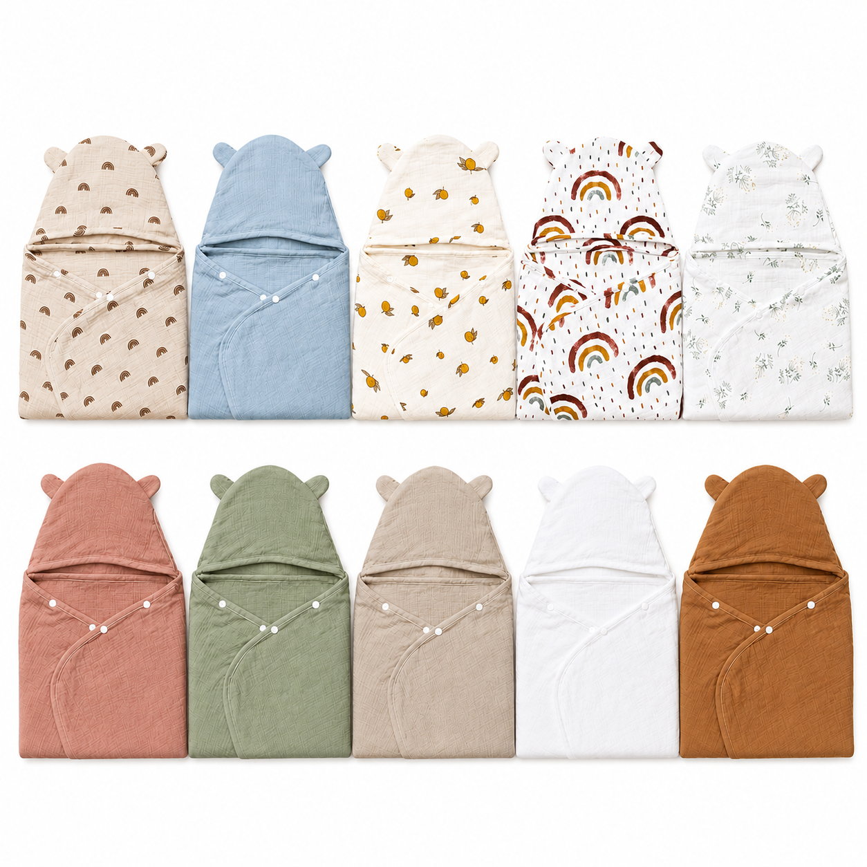 Cubble Baby Hooded Bath Towel (Bear) 100cm x 65cm (18 Design) - 100% Organic Muslin Cotton