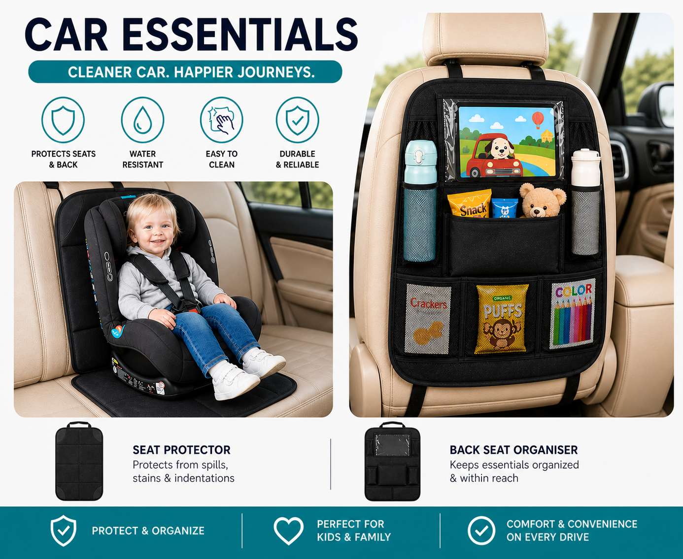 Cubble 2-in-1 Car Organizer/Car Seat Protector Car Seat/Car Seat Accessories