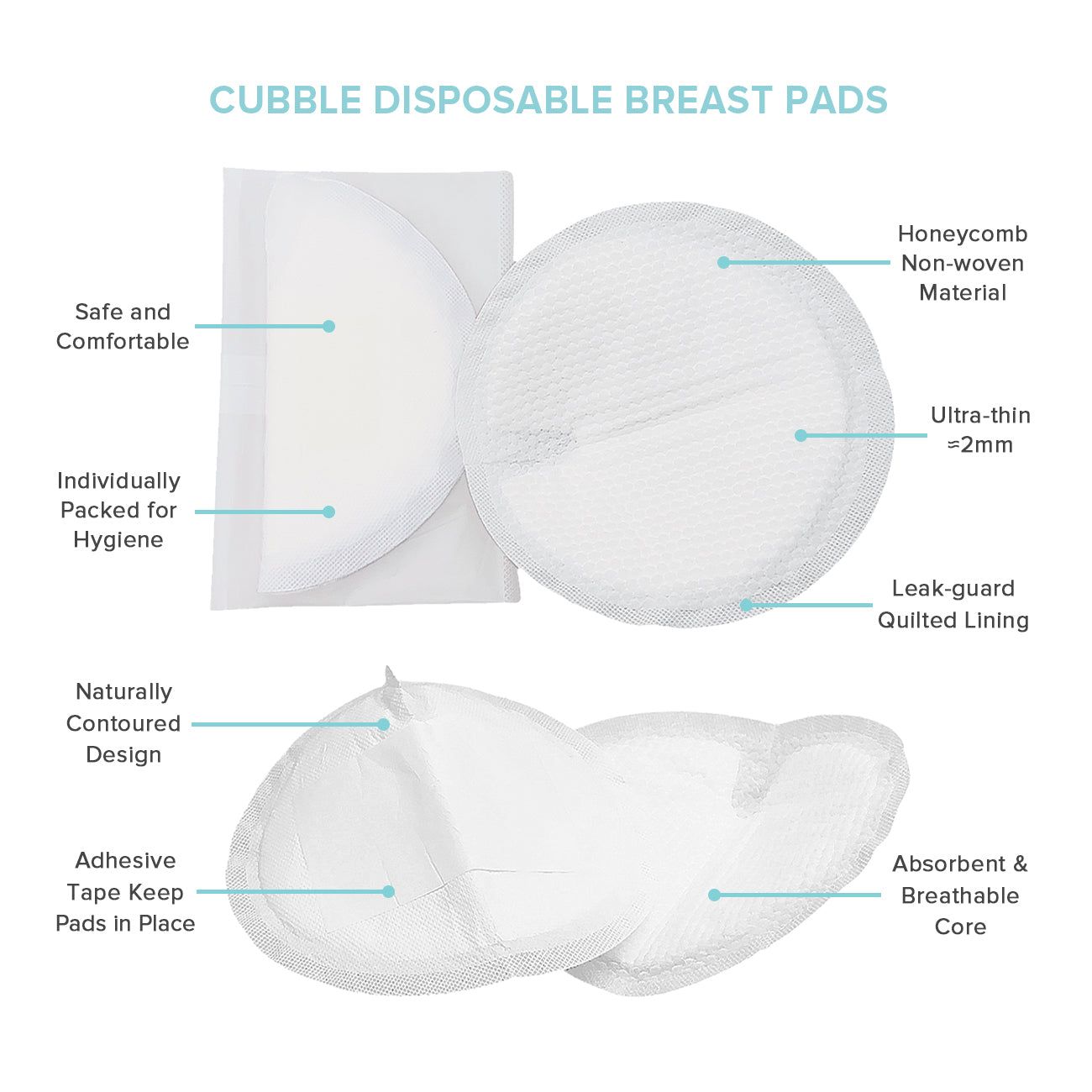 Cubble Disposable Breast Pads (50pcs) Ultra-thin 2mm Honeycomb Non-woven Safe & Dry Nursing Pads