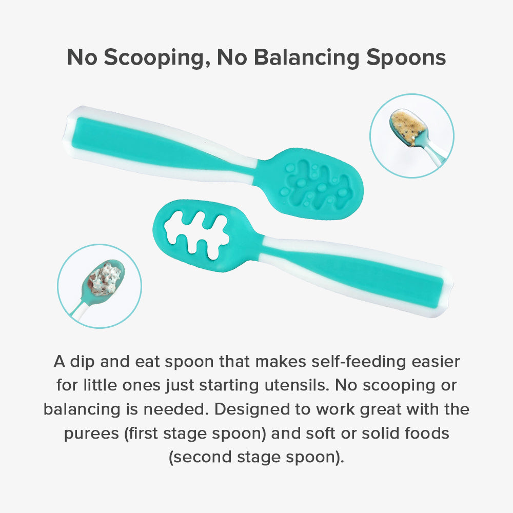 Cubble Baby Self-Feeding Pre-Spoon Set (4 Colors) - Food Grade 2-Stage Spoons / NumNum