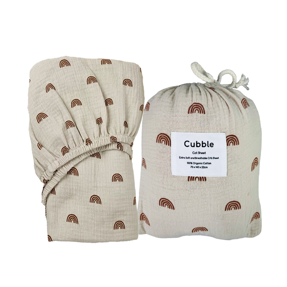 Cubble Crib Sheet Muslin Cotton (60x120cm / 70x140cm) 100% Organic Cotton Soft and Breathable with Storage Bag / mushie