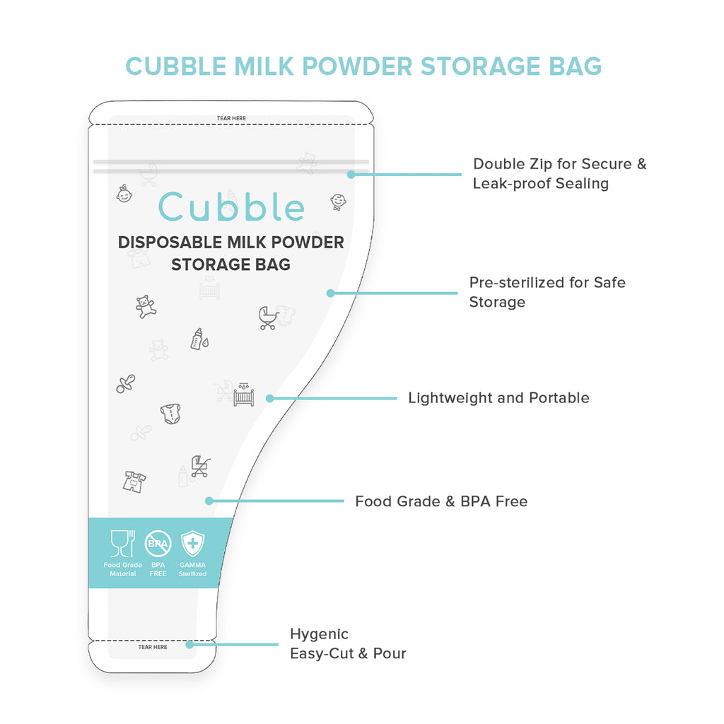 Cubble Baby Milk Powder Storage Bags (50g x 30 Bags) Disposable Milk Powder Dispenser