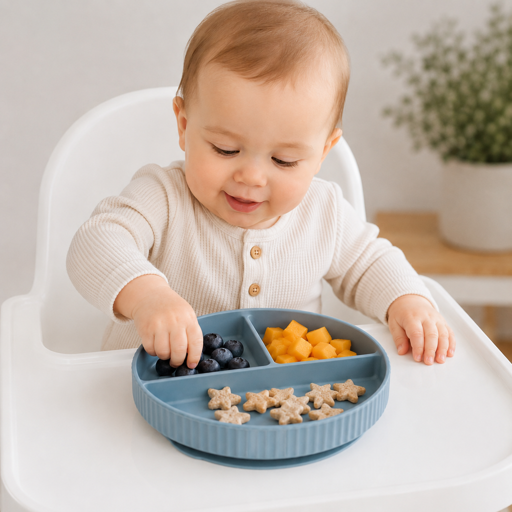 Cubble Silicone Suction Divided Plate (6 Colors) Baby Plate with Suction Base - 100% Food Grade Silicone
