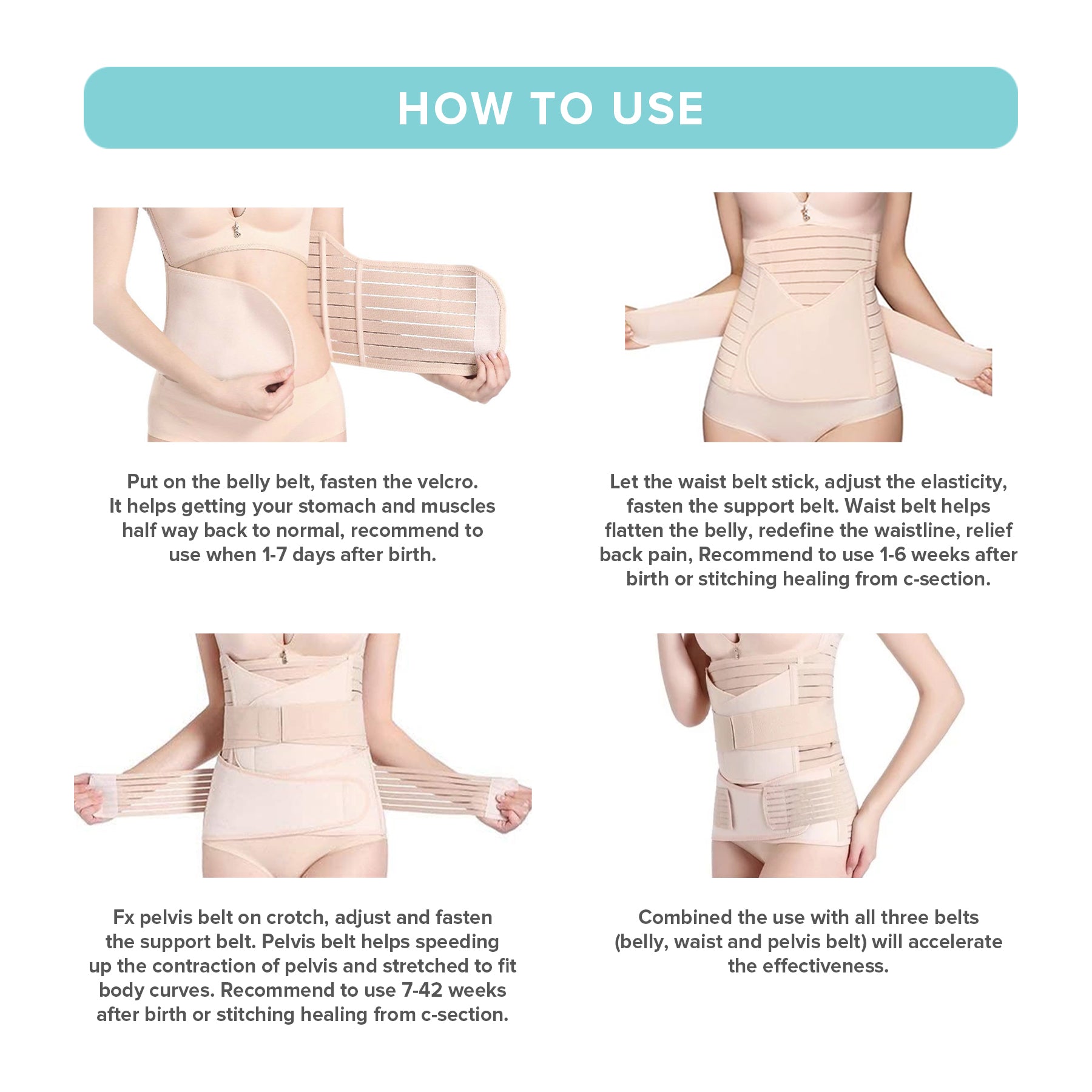 Cubble 3-in-1 Postpartum Belly Wrap (3 Sizes: M, L, XL) 2 Colors