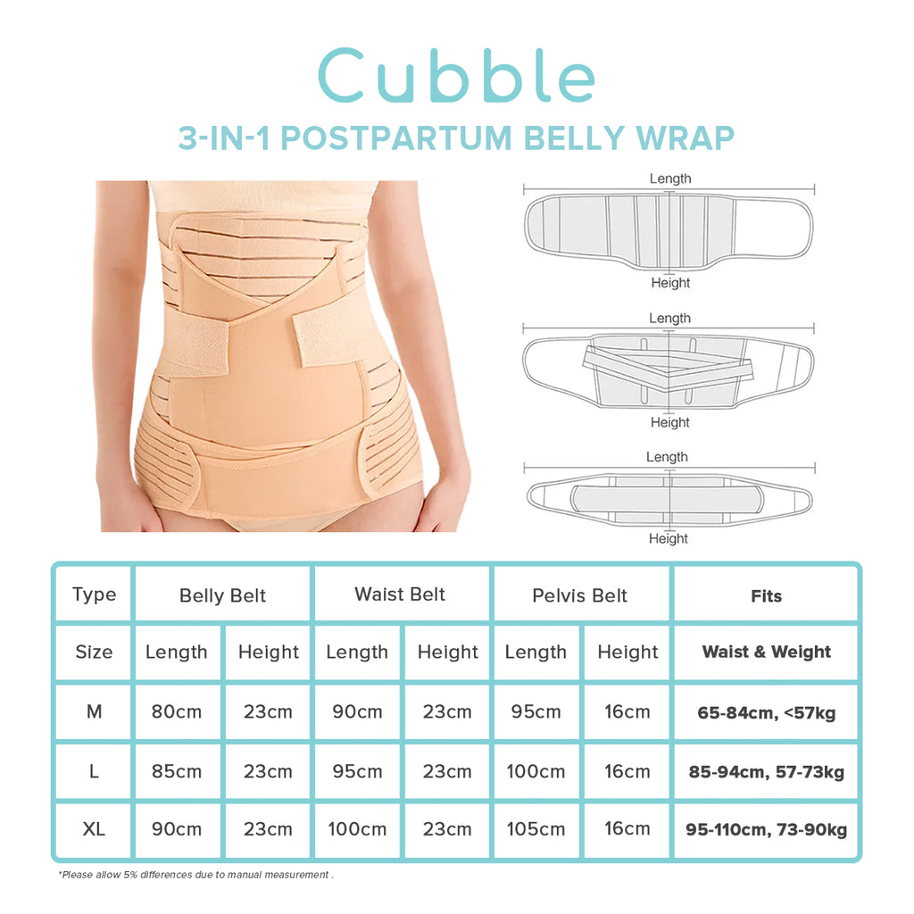 Cubble 3-in-1 Postpartum Belly Wrap (3 Sizes: M, L, XL) 2 Colors