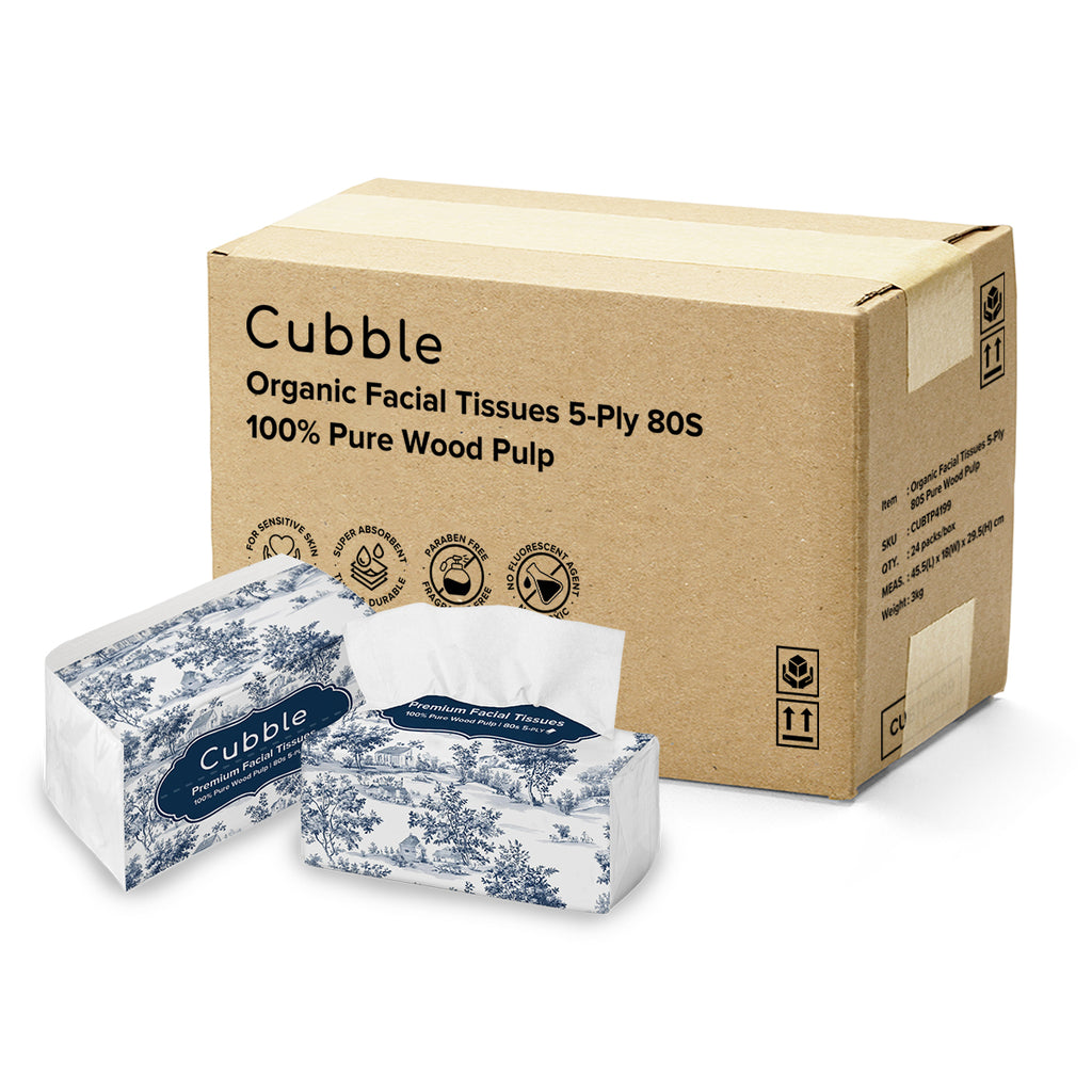 Cubble Premium Facial Tissue 5-PLY (80 Pulls) 100% Pure Wood Pulp 24-Pack carton