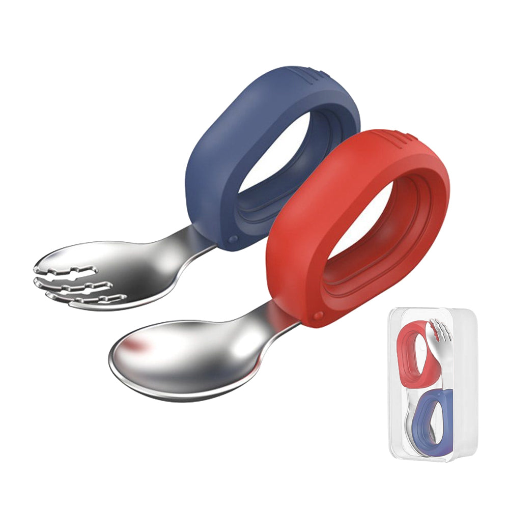 Cubble Stainless Steel Baby Fork and Spoon Set with Case (2 Colors) Toddler Self Feeding Utensils