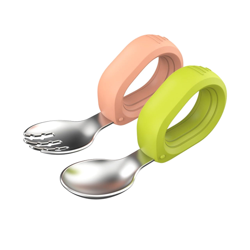 Cubble Stainless Steel Baby Fork and Spoon Set with Case (2 Colors) Toddler Self Feeding Utensils