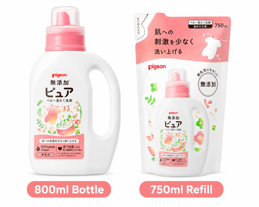 Pigeon Baby Laundry Detergent Pure 800ml Bottle/750ml Refill - 100% Plant-based
