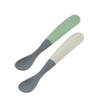 Beaba 1st Stage Silicone Spoons Two Tone Travel Set with Case - Mineral / Sage Green