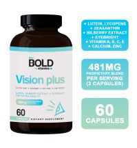 Bold Vitamins Vision Plus Eye Health Supplement (60 Caps, EXP 12/25) Lutein, Zeaxanthin, Bilberry, Vitamin A, C, E, Calcium