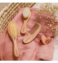 Cubble Natural Goats Wool Wooden Baby Hair Brush and Comb Set (3pcs)