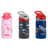 Nuby Thirsty Kids Printed Stainless Steel No Spill Flip-It Reflex Push Button Soft Spout On the Go Cup (300ml)